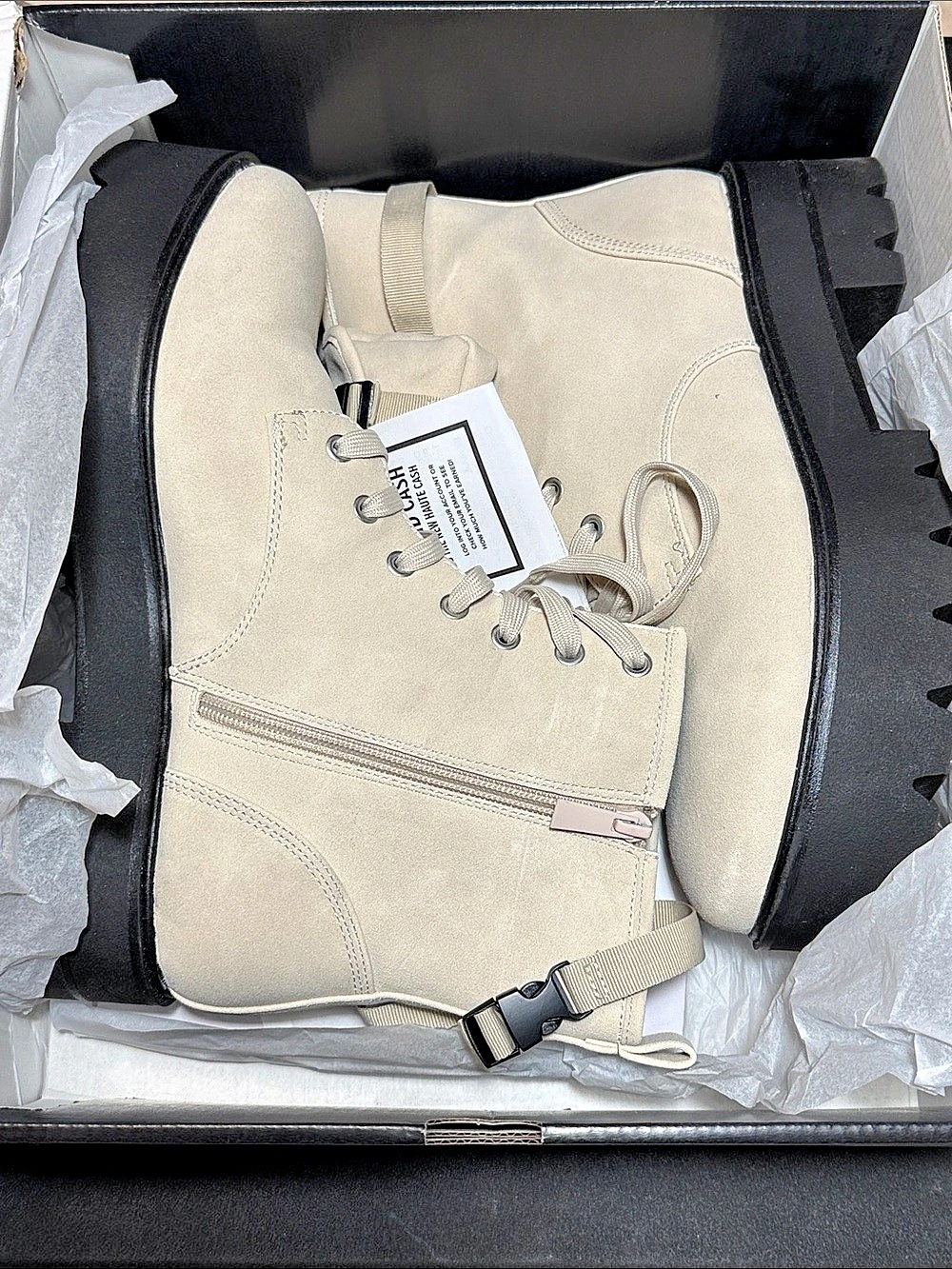 TORRID 4B Bone PU Adj Pouch Combat Boots Cream US 11.5